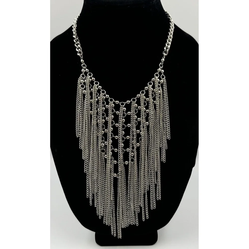 Plunder Retired Eliza Silver Tone Statement Necklace Signed Chain Estate Jewelry